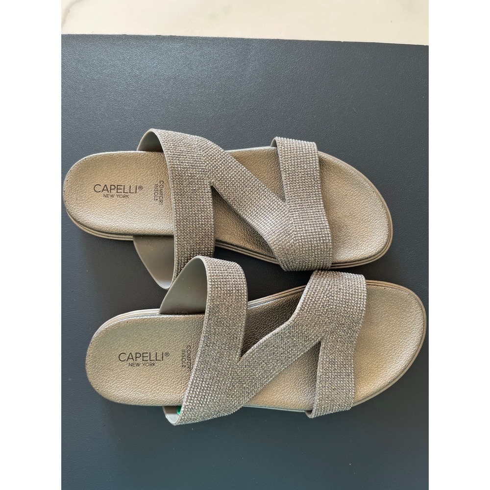 Capelli New York Sparkly Champagne Slide Sandals‎ Women's Size 40